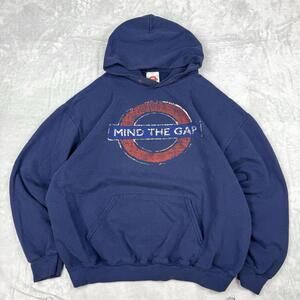 Underground Mind the Gap Hoodie Men's Large Navy hoodie Pullover VTG London Y2K